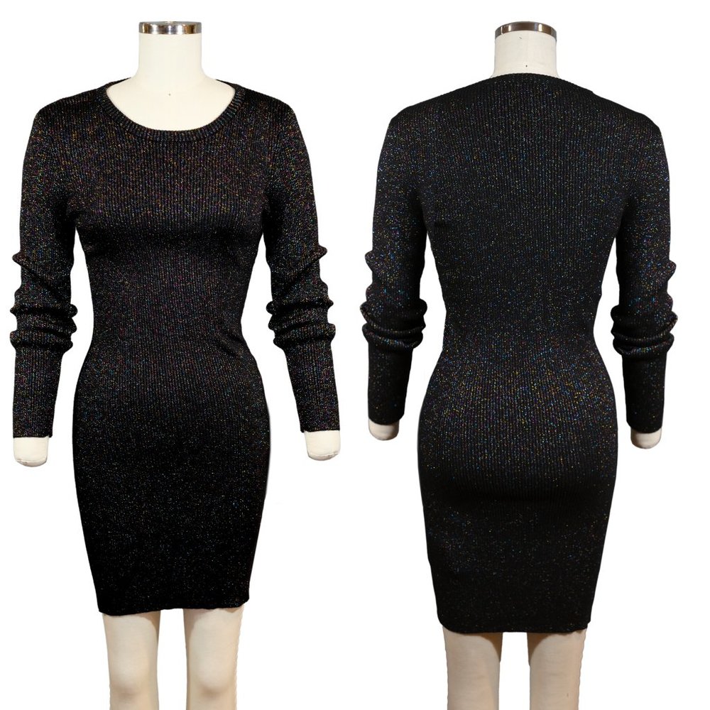 BCBGeneration Black Knit Dress with Rainbow Sparkles - Size MD